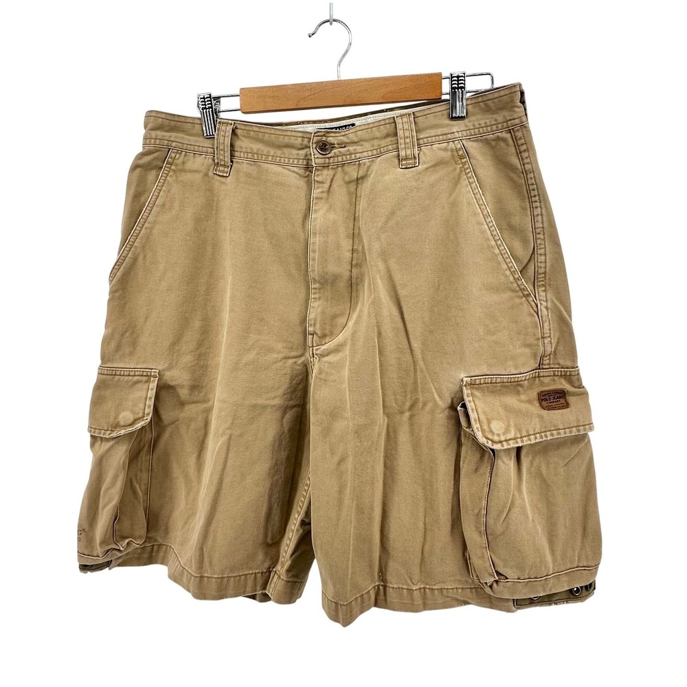 VTG Polo Jeans Co Ralph Lauren Mens 33‎ Tan Military Cargo Shorts 67th Reg RL Co